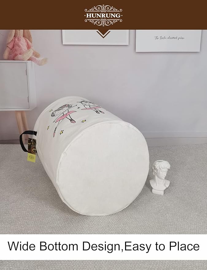 HUNRUNG Laundry Hamper,Large Canvas Fabric Lightweight Storage Basket Toy Organizer Dirty Clothes Collapsible Waterproof for College Dorms, Children Bedroom,Bathroom（Round-Dancing girl）