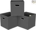 Black Foldable Storage Cubes Bins, Fabric Storage Box Cubes Organizer Baskets with Dual Handles for Home Organizer,Set of 3,(Gray)
