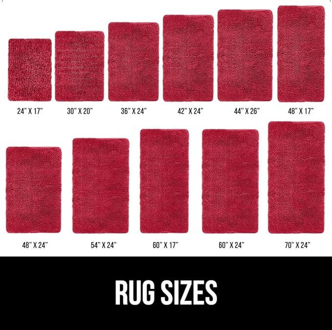 GORILLA GRIP Bath Rug Mat 30x20, Thick Soft Absorbent Chenille, Quick Dry Microfiber Mats, Rubber Backing Washable Shower Floor Rugs, US Designed Bathroom Bathmat Home Decor Accessories, Red
