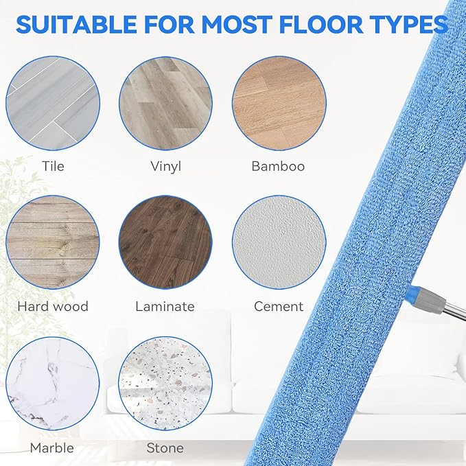 48" Microfiber Pad for Rubbermaid Commercial 48 Inch Mop Head - 4 Pack Replacement Wet & Dry Commercial Reusable Cleaning Mop Refills Fit for Any Microfiber Flat Mop System 48"