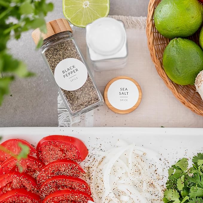 Minimalist Round Spice Labels for top Lids - 140 Spice Jar Labels for Spice Containers - Waterproof Kitchen Label Stickers for Spice Jars - Spice Organization Herb Seasoning Pantry Labels