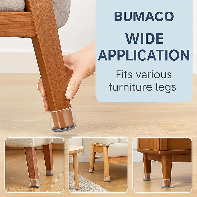 BUMACO Chair Leg Floor Protectors Square Chair Leg Protectors for Hardwood Floors Silicone Pads Covers to Protect Floors Clear-20 Pcs Square S (3/4" to 1")