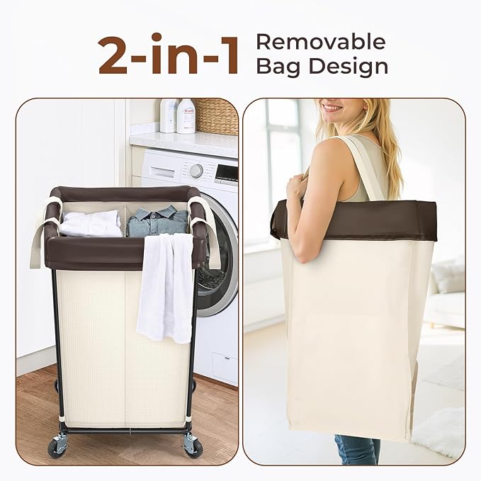 160L Laundry Basket with Wheels, 2 Section Large Rolling Laundry Hamper Bag with Wheels, Clothes Hamper Cart for Laundry, Bedroom, Bathroom and Dorm