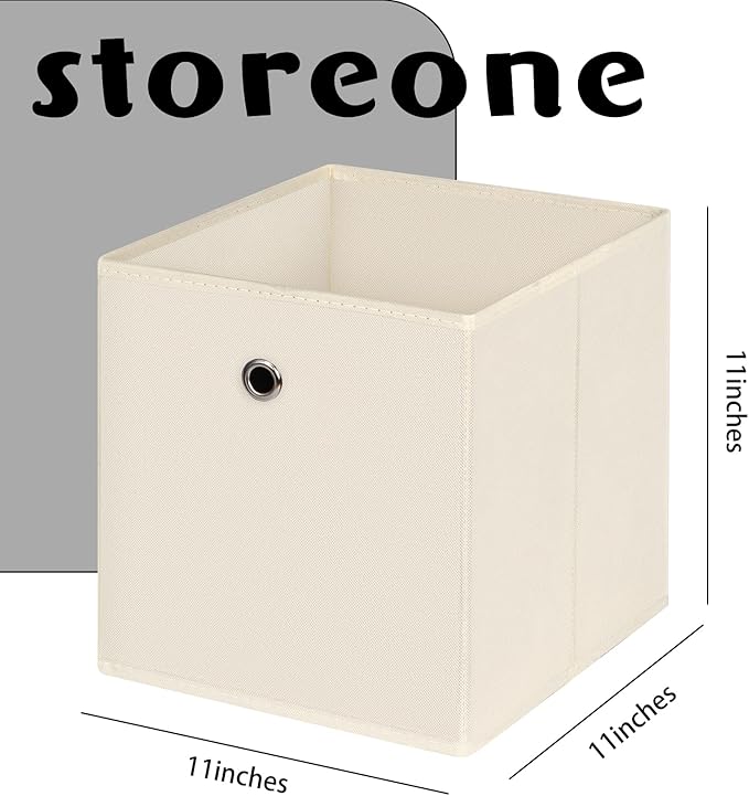 Fabric Cubes Storage Containers,11 Inch Cloth Storage Cube Foldable Storage Bins Cubes Organizer Baskets with Handles for Shelf,Closet,Nursery,Set of 1,(Creamy-White)