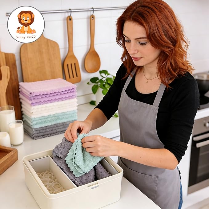 24 Pack Kitchen Dishcloths - Does Not Shed Fluff - Reusable Dish Towels, Dish cloths, Super Absorbent Coral Fleece Cleaning Cloths, Nonstick Oil Washable Fast Drying, 7 x 9 Inch (Multicolor)