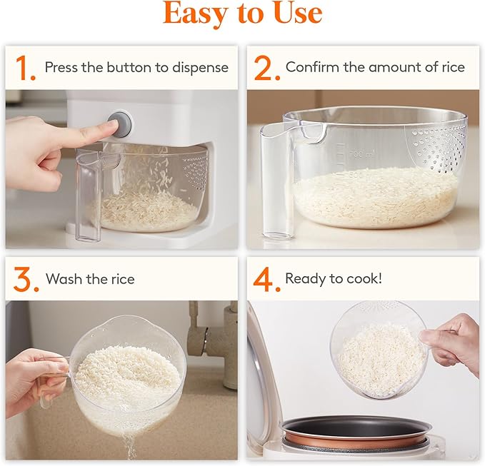 Lifewit Rice Dispenser 25 Lbs(11.3kg), Rice Storage Container Sealed Moisture Proof with Measuring Cup for Kitchen Pantry Household, BPA-Free, 1 Pack White