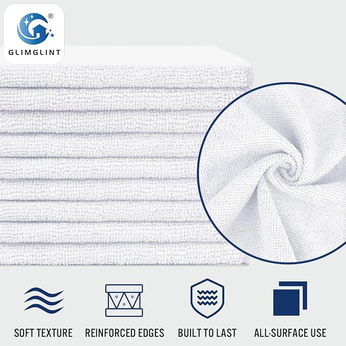 GLIMGLINT White Microfiber Cleaning Cloth,150PK Reusable Cleaning Rags,Highly Absorbent Shop Rags Bulk,All-Purpose Car Cleaning Towels for TV Screen, Kitchen, Bathroom, Restaurant, Garage, 14"X12"