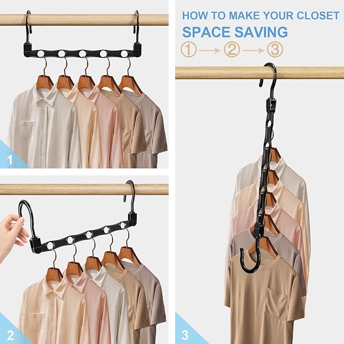 24 Pack Hangers Space Saving Magic Space Saver Storage Smart Plastic Clothes Hanger Organizer Closet Organizers and Storage for Closet Wardrobe Apartment College Dorm Room Essentials, Black