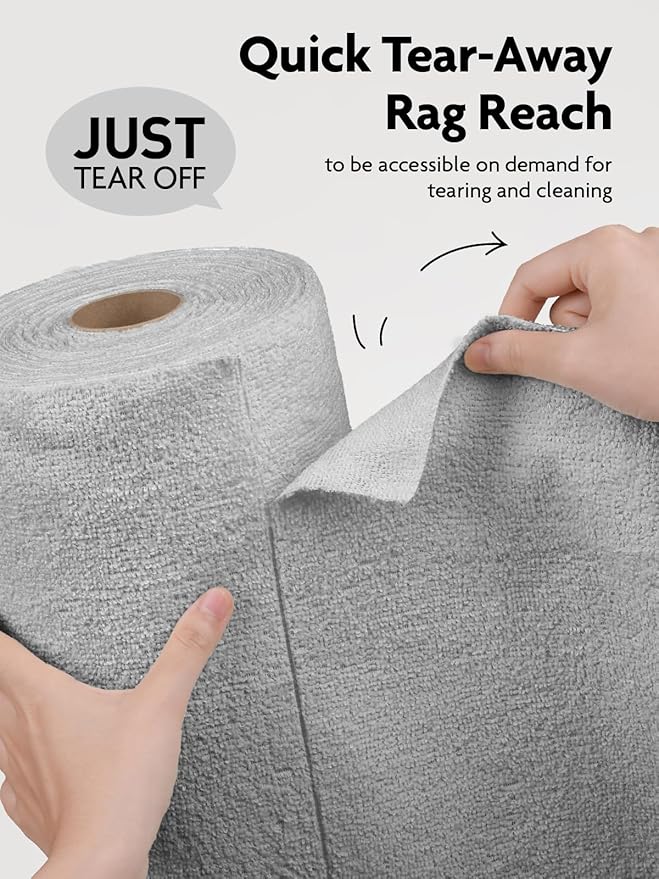 Fantasticlean Microfiber Cleaning Cloth Roll -90 Pack, Tear Away Microfiber Towels, 12" x 12", Reusable, Washable, Lint Free, Ultra Absorbent Dishcloth for All-Around Cleaning Supplies (Grey)