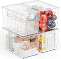 Yieach 4 Pack Stackable Clear Storage Bins with Lids,Large Pantry Bins Organization and Refrigerator Organizer with Handle,BPA FREE Kitchen Storage Containers and Cabinet bins for Organizing Snack,Toy