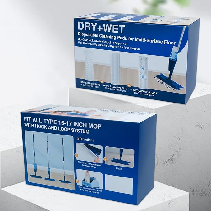 40 Count Dry+Wet Hardwood Floor Cleaner Pads for Bona Mop Replacement Pads XL Disposable Wet Cleaning Pad Multi Surface Floor Pads Refill Compatible with Bona, Rubbermaid, Libman and Swiffer Power Mop