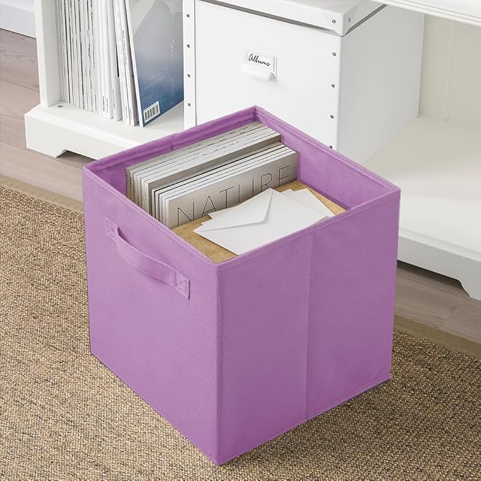 PowerKing Collapsible Storage Cubes with Handles, Fabric Foldable Bins for Closet Shelves, Durable Organization Storage Bins, 10.5'' x 11'' x 10.5'', 2 Pack, Purple