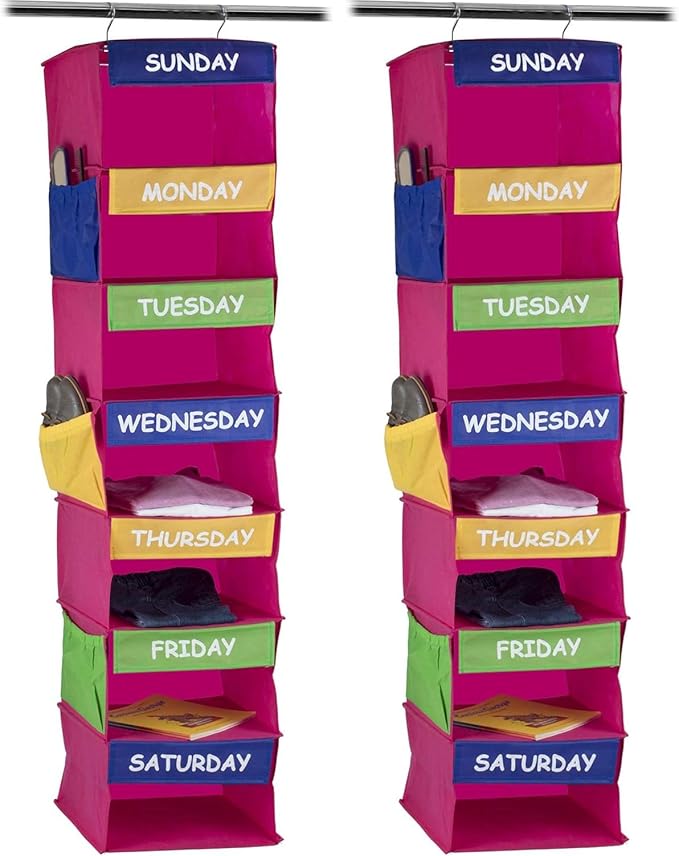 Sagler Daily Activity Organizer Kids 7 Shelf Portable Closet Hanging Closet Organizer Great Closet Solutions (Pack of 2)
