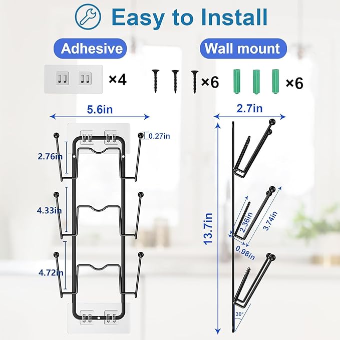 2 Pack Pot Lid Organizer for Cabinet, 2 in 1 Wall Mount & Adhesive Pot Lid Holder Rack for Kitchen Storage 6 Tier Pan Lid Organizer for Easy & Tidy Kitchen Organization