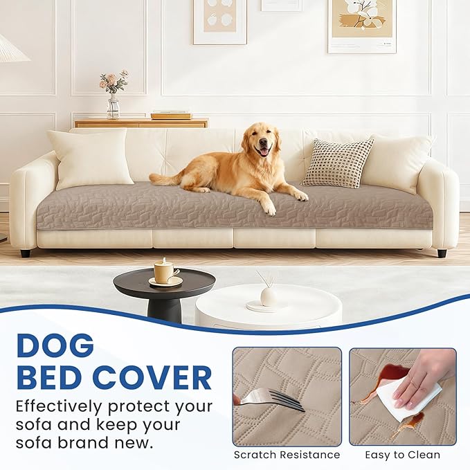 Waterproof Dog Bed Cover Pet Blanket, Soft Couch Cover for Dogs Washable, Non-Slip Dog Blanket Protect Furniture Couch Sofa Car for Puppy Large Dogs Cat (82x120 Inch, Khaki)