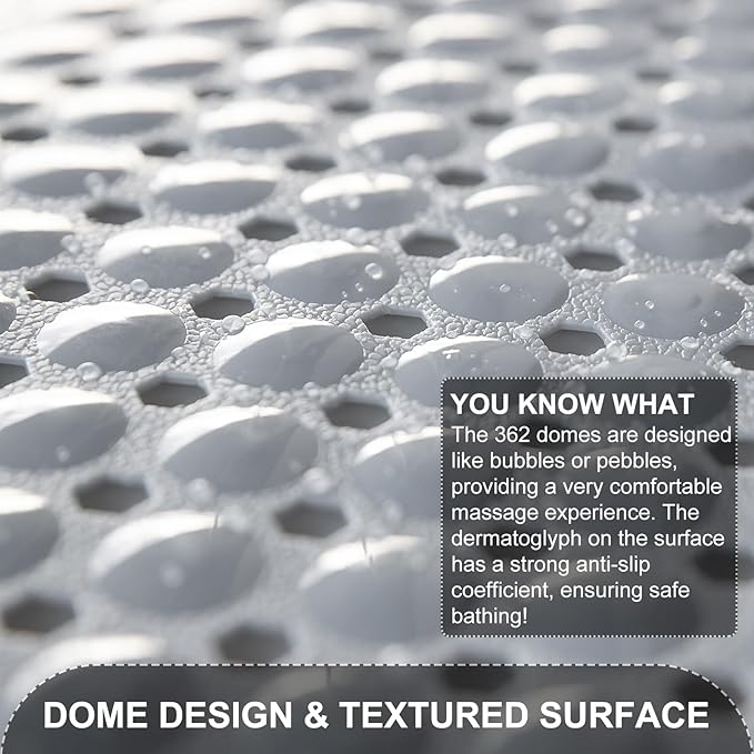 Bath Tub and Shower Mats, Non Slip 40 x 16 Inch Extra Large Bathtub Mat, Machine Washable Bathmat with Drain Holes, Suction Cups for Bathroom Floor, Gray