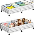 Wisuce Bamboo Under Bed Storage Containers- Underbed Organizer with Wheels with Large Dust Bag,Sturdy Wood Rolling Under the Bed Shoe Storage Organizer Drawer 2 Packs (White, Long)