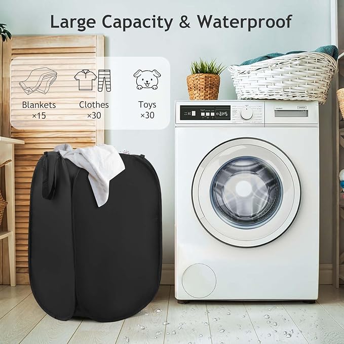 Upgraded Polyester Pop-up Laundry Hamper 2 Pack, 70L(18.5 Gal) Laundry Basket with Durable Handles Solid Bottom High Carbon Steel Frame and Side Pocket, Easy to Open Fold Flat for Storage