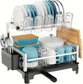 GSlife Stainless Steel Dish Drying Rack 2 Tier, Compact Dish Racks for Kitchen Counter with Cutting Board Holder, Auto-Drain Spout, Rust Proof Dish Drainer for Apartment, 21" L x 12.6" W, Silver