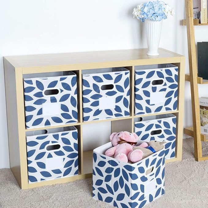 MAX Houser 6 Pack Foldable Fabric Storage Bins with Handles - Ideal for Closet Organization, Bedroom and Nursery（Blue, 12"x12"x12"）