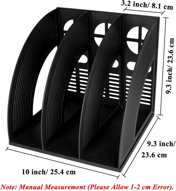 SAYEEC Magazine Holder Sturdy Binder Holder Desk File Sorter Plastic File Folder Organizer Stand Book Shelf Dividers Vertical Storage Rack Desktop Bookshelf Display Box for Office School Home (Black)