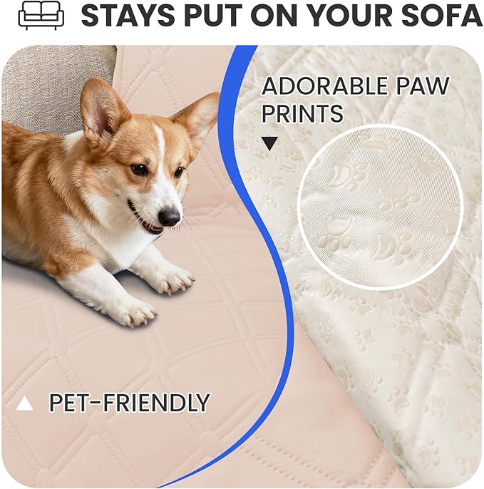 Waterproof Dog Bed Cover, Non-Slip Dog Blanket for Couch, Couch Covers for Dogs Washable, Pet Blanket for Furniture, Pet Bed Mat for Sofa, Car, Pet Supplies (68x82 Inch, Beige)