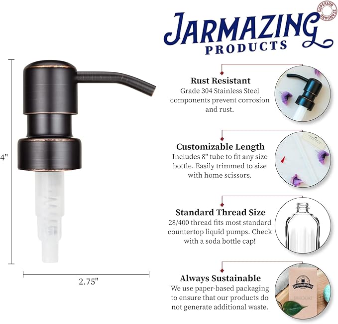 Oil Rubbed Bronze Modern Metal Soap and Lotion Replacement Pump - Two Pack