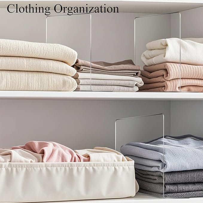 Lebouri Shelf Dividers for Closet Organization: 12" Tall Acrylic Closet Dividers for Shelves - Clear Free Standing Shelf Separators for Clothing Sweater Purse
