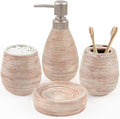 CERBIOR Bathroom Accessories Set,4 Pcs Ceramic Bathroom Decor Accessory,Includes Toothbrush Holder, Toothbrush Cup, Soap Dish for Decorative Countertop and Housewarming Gift(Brown 4pcs)