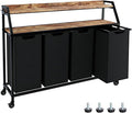 Laundry Hamper, Laundry Sorter with 4 Section, Rolling Basket with Wheels, 2 Shelves, 4 14.5 Gal, Pull-Out and Removable Oxford Fabric Bags for Laundry Room, Black and Rustic Brown