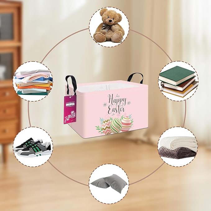 Rectangular Storage Basket Fabric Organizer Bin for Toys,Books,Clothes,Gifts,Pets-Perfect for Home,Office,Nursery,Dorm,Shelf(Rec-Easter egg)