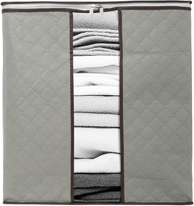 Szxc 2 Pack Foldable Erect Storage Bags Under Bed Closet Organizer 18 x 11 x 19 inch (L x W x H) - for Quilt Blanket Pillow Clothes Bedding - Clear Window & Handles - Easy to Fit 5 Throw Pillows