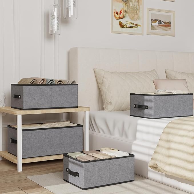 Foldable Storage Boxes, Storage Baskets with Handles, Fabric Cube Organizer Bins for Shelves Bedroom Laundry, 13 × 9.1 × 5.5 Inch, Gray, 4-Pack