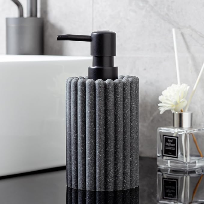 Soap Dispensers 350mL 11.84 OZ, 2 PCS Luxurious Hand Dish Lotion Shampoo Soap Dispenser Jar, Natural Stone Look Soap Pump Bottles for Kitchen Bathroom Countertop (Grey)