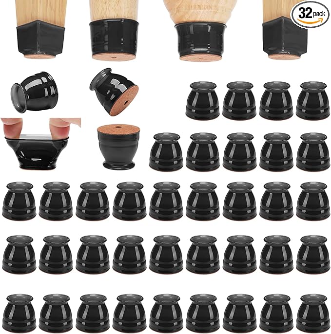 CHUNZEXI 32 Pack Chair Leg Floor Protectors for Hardwood Floors, Silicone Felt Covers Pads Caps, Protect Wood Furniture Feet Floors Noise Reduce and Scratch (Universal Small & Black)