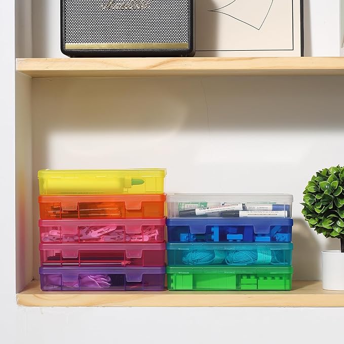 novelinks Plastic Clear Storage Containers for Organizing, Craft Storage Organizers and Stackable Storage Bins with Lids for Pencil Box, Bead, Cookie Cutter, Board Game (9 Pack Medium -Color)