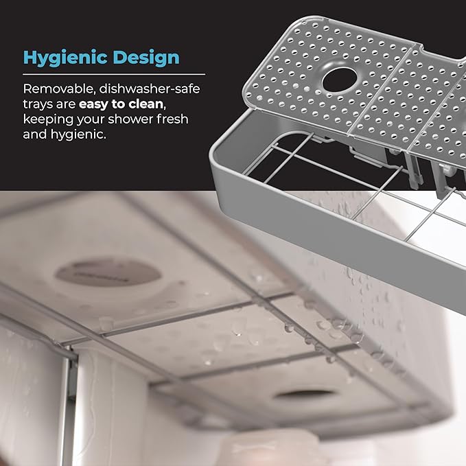 ShowerSMART Rust Resistant Hygienic Shower Caddy – Hanging Bathroom Organizer with Adjustable Shelves, Easy Clean Trays & Magnetic Hooks for DIY Remodels & Shower Niches - Graphite