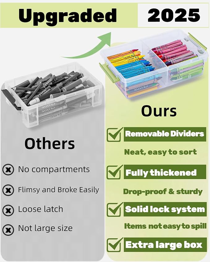 12 Pack Extra Large Pencil Box with Removable Divider, Thickened Pencil Case Bulk, Clear Crayon Marker Organizer Stackable Plastic Small Storage Containers for Pen Craft School Supplies, Multi