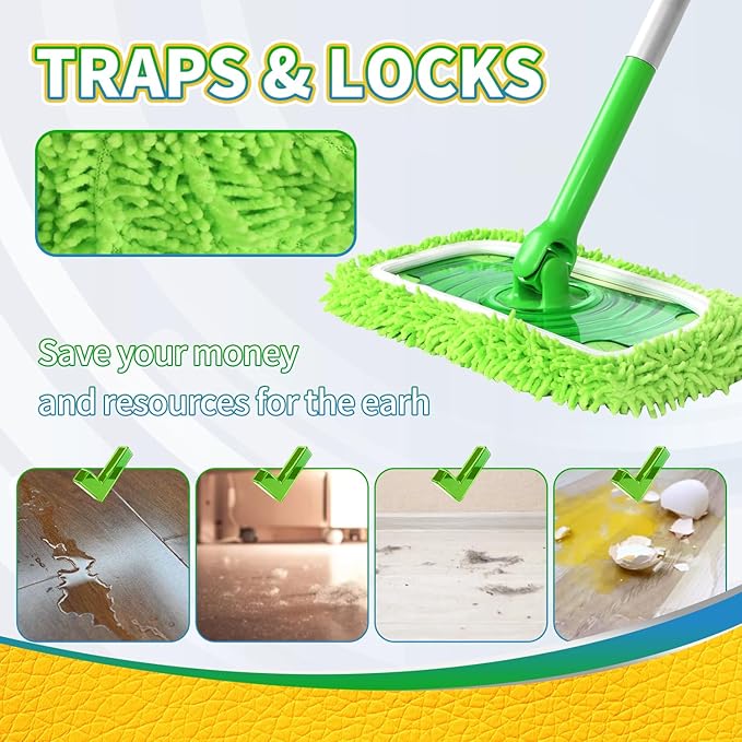 Reusable 100% Coral Fleece Mop Pads Compatible with Swiffer Sweeper, Wet and Dry Flat mop Cover, 3 Pack Washable Pads for Surface/Hardwood Floor Cleaning (Mop is Not Included)