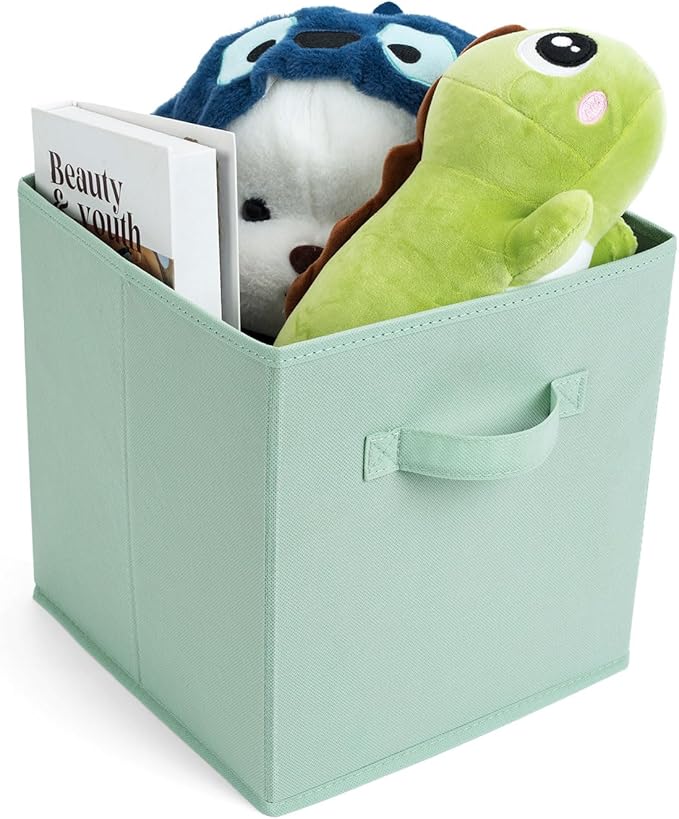 Fabric Storage Bins 12 Pack 11 inch Foldable Storage Cubes with Handles Fun Colored Durable Cube Storage Bin for Home, Playroom, Closet Organizers and Storage Green, Cyan, Purple, Yellow, Pink, Peach