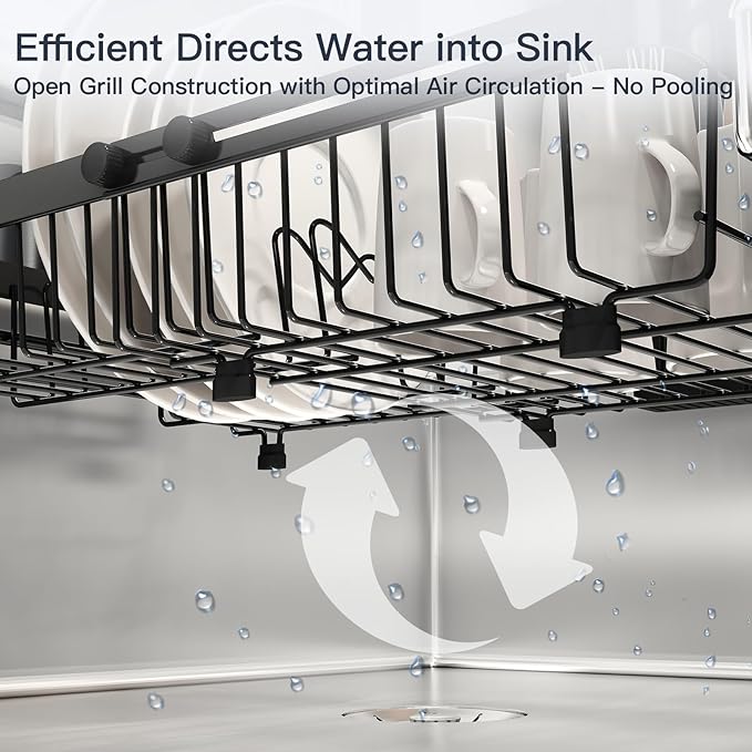 Small Expandable Over The Sink Dish Drainer Drying Rack In Stainless Steel Metal For Kitchen, Counter Space Saving Compact Above Plate Dryer Strainer, Adjustable Hanging Inside Sink Wire Drain Holder