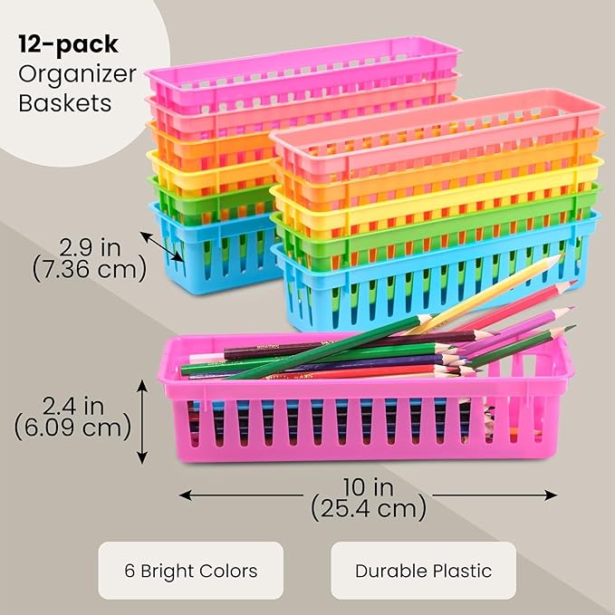 Juvale Plastic Pencil Holder for Classroom - 12-Pack, Multicolor, Slim Rectangular for Classroom Organization & Teacher Supplies