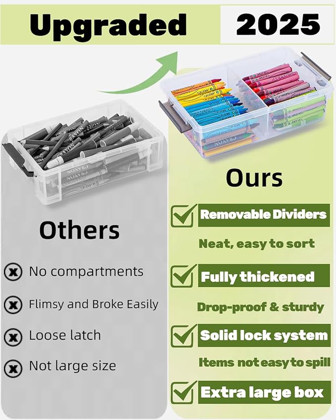 6 Pack Extra Large Pencil Box with Removable Divider, Thickened Pencil Case Bulk, Clear Crayon Marker Organizer Stackable Plastic Small Storage Containers for Pen Craft School Supplies(Grey)