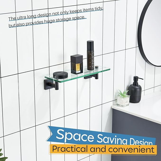 KOKOSIRI Wall Shelves Bathroom Hardware Glass Floating Shelf 12-Inch for Bedroom, Living Room, Kitchen, Hanging Rack Oil Rubbed Bronze B1105ORB-L12