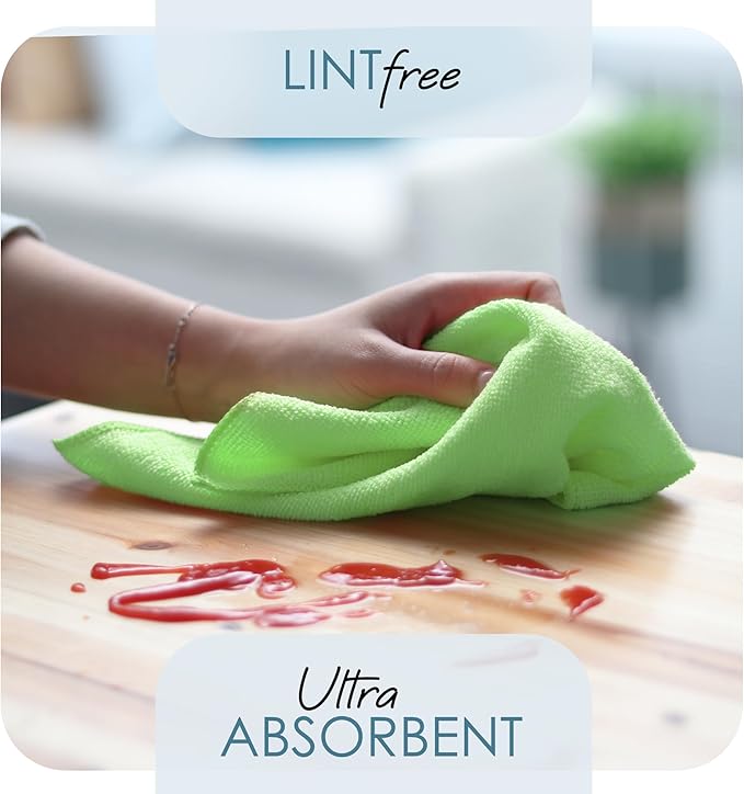 Hearth & Harbor Microfiber Cleaning Towels for Cars, 24 Pack Washcloths, Green Reusable Rags, Lint Free Cloth, 12x12 Inches