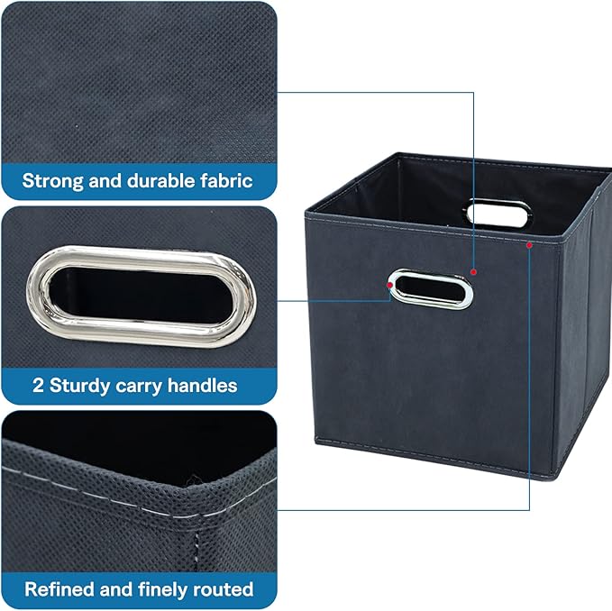 STOREONE Fabric Storage Bins Cubes Baskets Containers-(11X11X11) with Dual Handles Cube Storage Organizer Bins for Shelf Closet, Bedroom Organizers, Foldable Set of 3 (Grey )