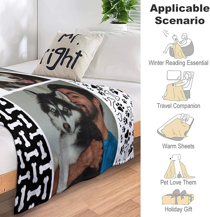 D-Story Pet Dog Memorial Blanket Customized - in Loving Memory of Loss Dog Custom Throw Blanket with Dogs Pictures and Name Personalized Pet Puppy and Cat Memorials Gifts