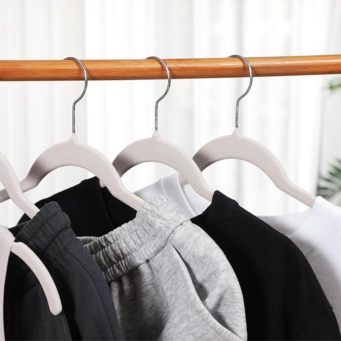50 Pack Velvet Hangers Non-Slip Shirt Clothes Hangers 360° Swivel Hook Slim Flocked Coat Hanger Heavy Duty Space Saving Felt Hanger for Women Men Pants Jackets Dress (Grey)