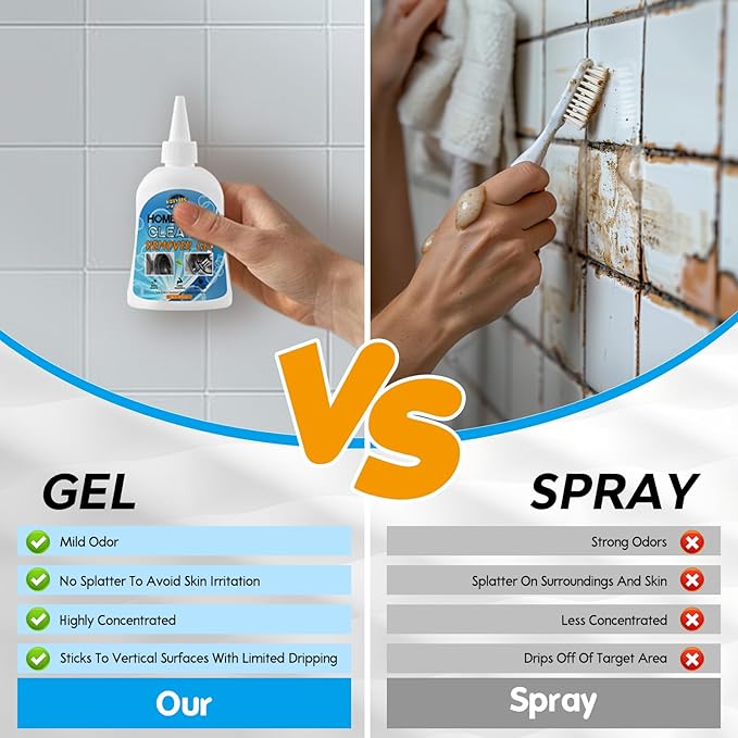 Mold Stain Remover Gel, Washing Machine Cleaner for Front Loader Washer Gasket Rubber Seal Home Stain Removal Gel for Grout, Caulk, Refrigerator, Shower, Bathtub, Bathroom Cleaning Solution (8 Fl Oz)