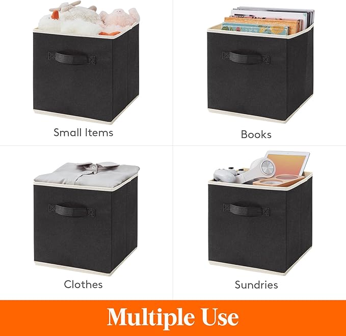Lifewit Storage Cubes, Foldable Decorative Fabric Storage Baskets for Organizing Home Organizers with Handles for Shelves, Closet, 13 Inch Bins, 36L Black, 12 Packs
